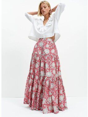 WIGGY KIT Peasant Maxi Skirt Camille Floral Print Size 12 NWT